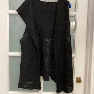 Eileen Fisher Black Hooded Sweater Vest Cardigan Alpaca/Silk